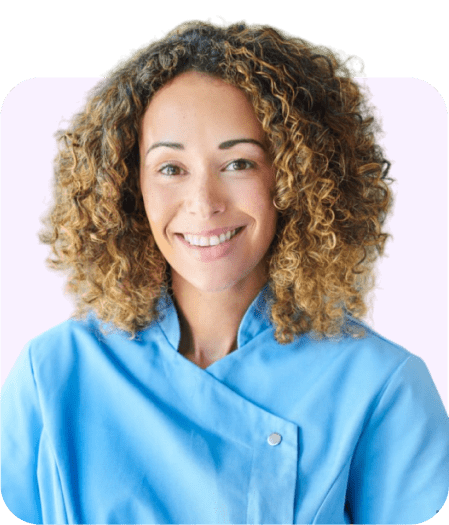 Female dentist for Dentistry.One smiling in a professional profile photo, representing nationwide virtual dental consultations
