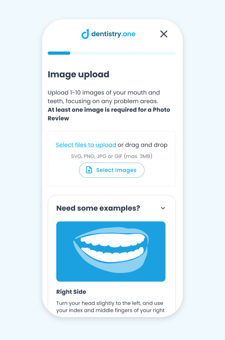 Dentistry.One mobile screen to upload images and send photos for review.